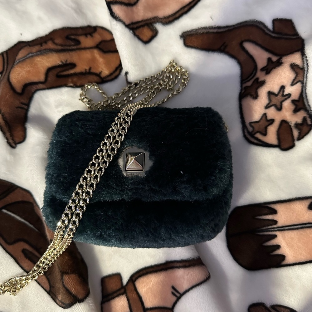 Emerald green mini fur purse